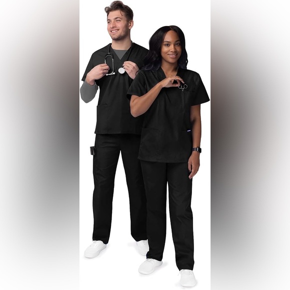 SIVVAN Black Unisex Scrub Top and Pants Set X-Small - Picture 2 of 2